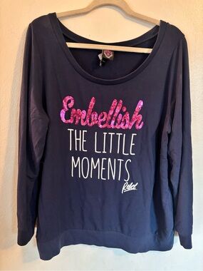 rebels Navy Sweatshirt with Pink Sequin 'Embellish' Script